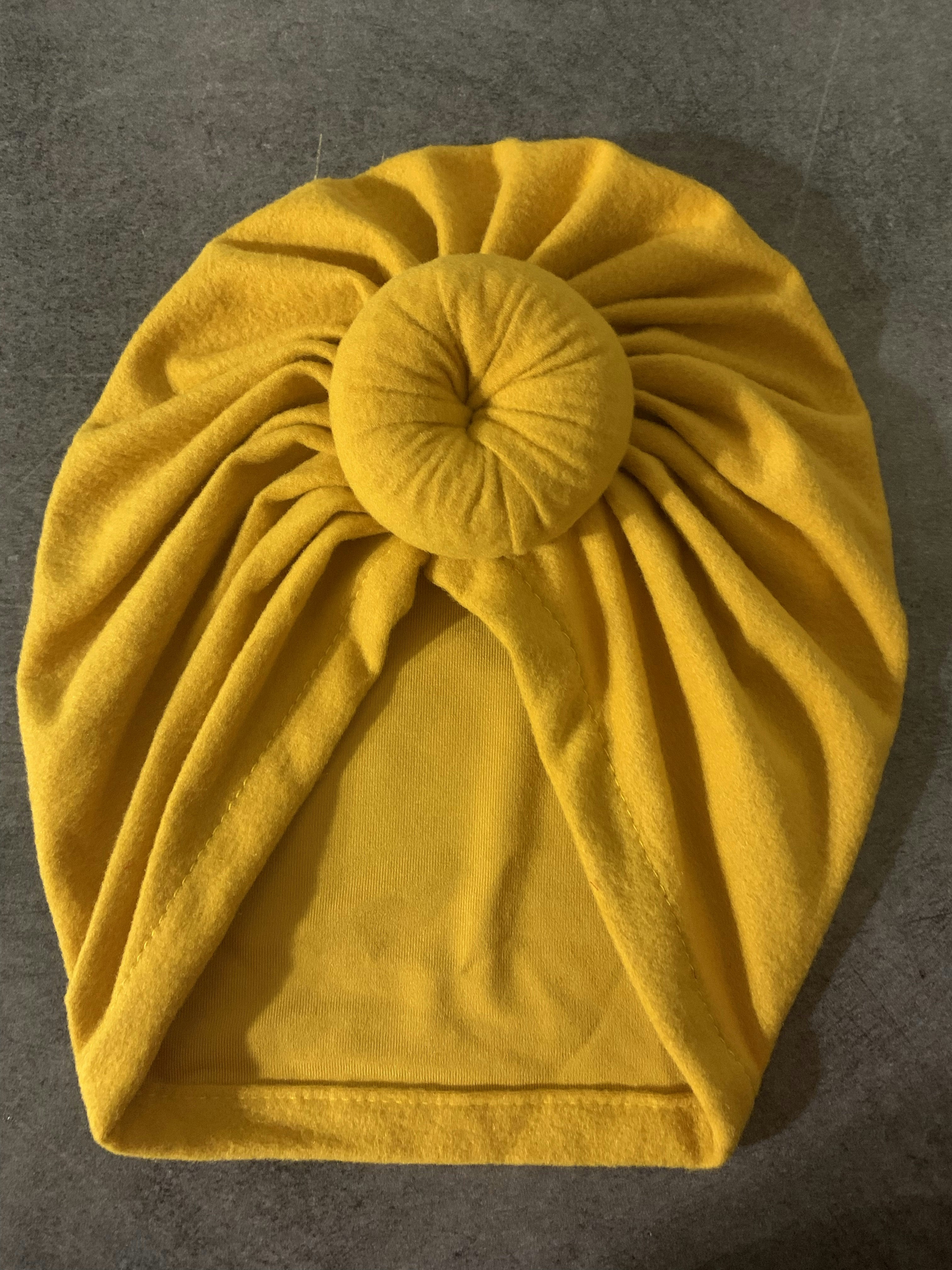 Bonnet turban bébé jaune moutarde