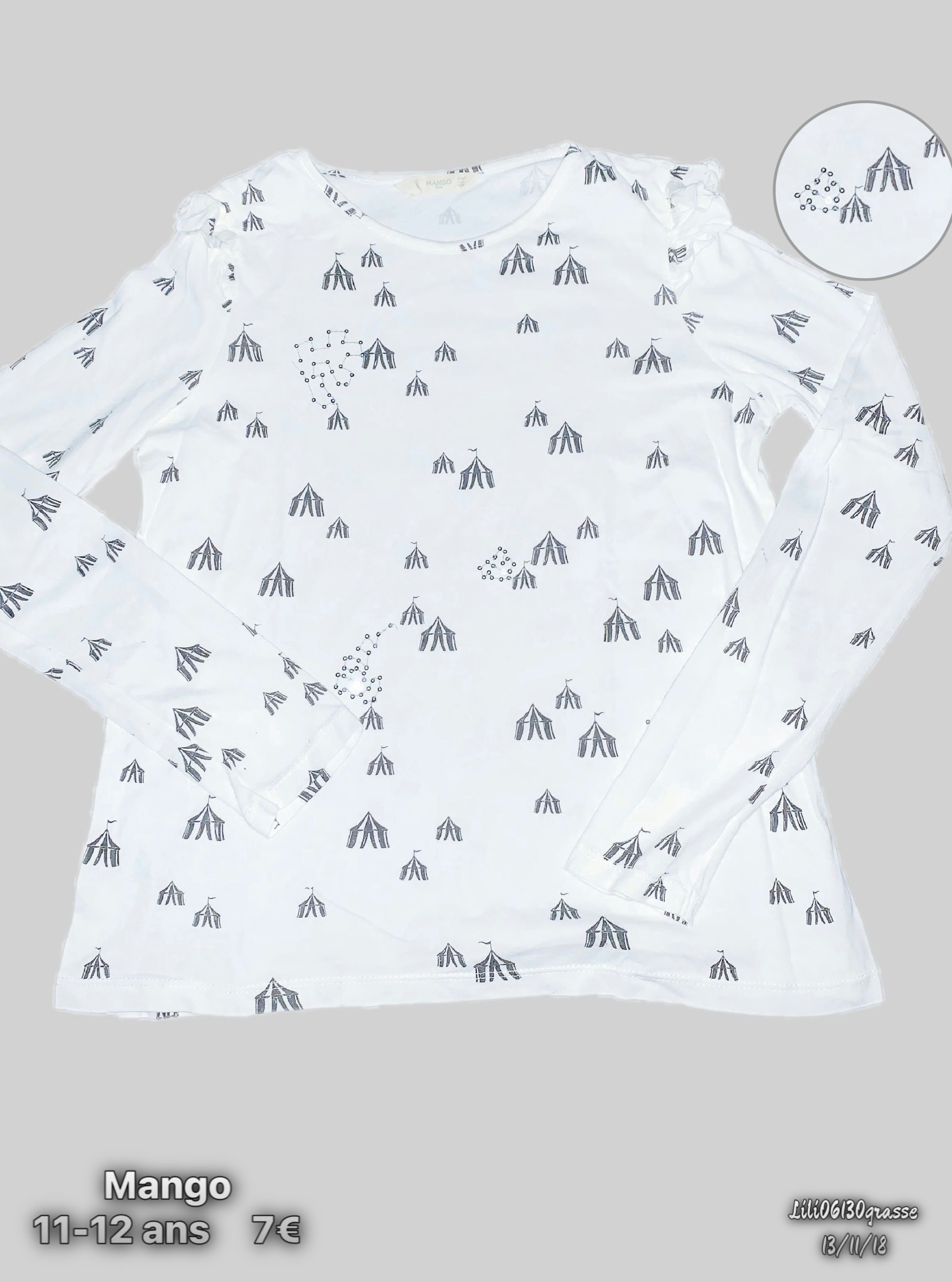 Tshirt ml blanc imprimé chapiteaux -70% SOLDES 2018 🛍