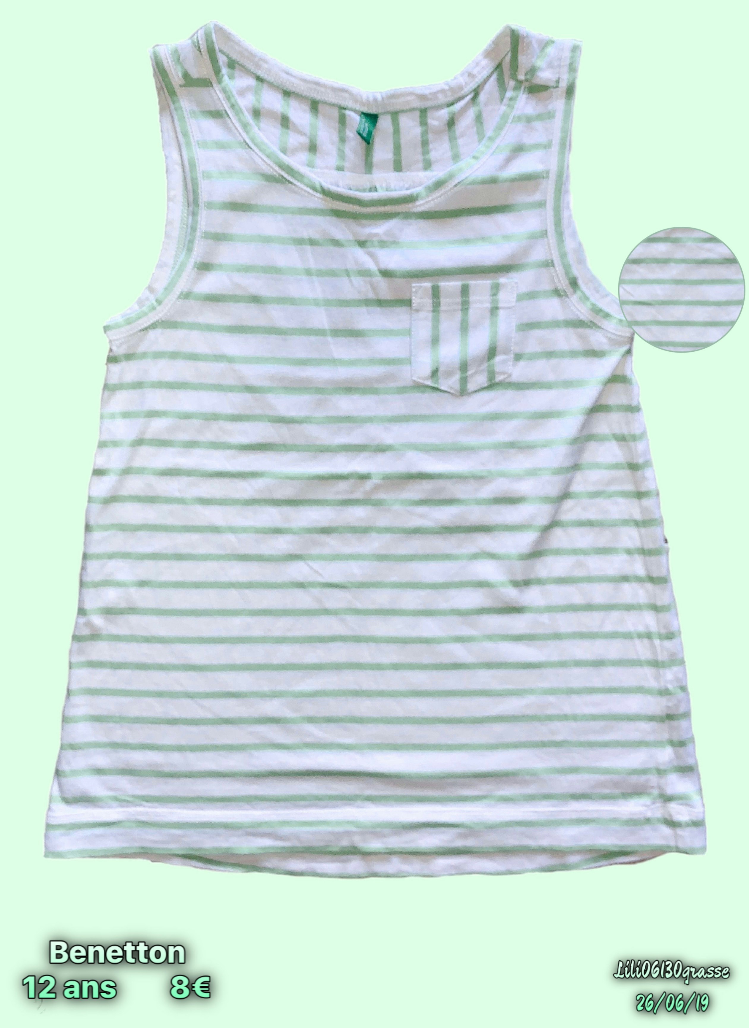 Débardeur blanc rayé vert -50% SOLDES 2019 🛍