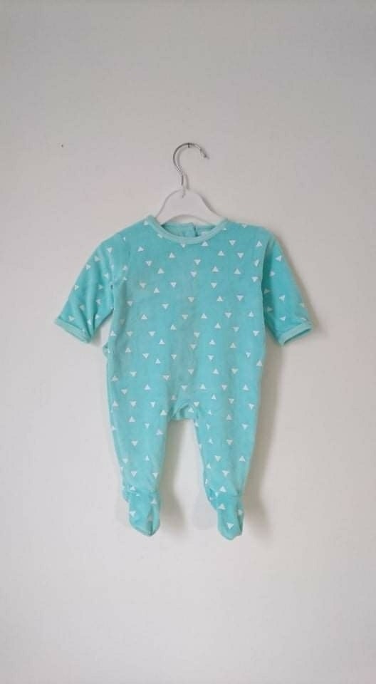 Grenouillère velours bleu 1 mois