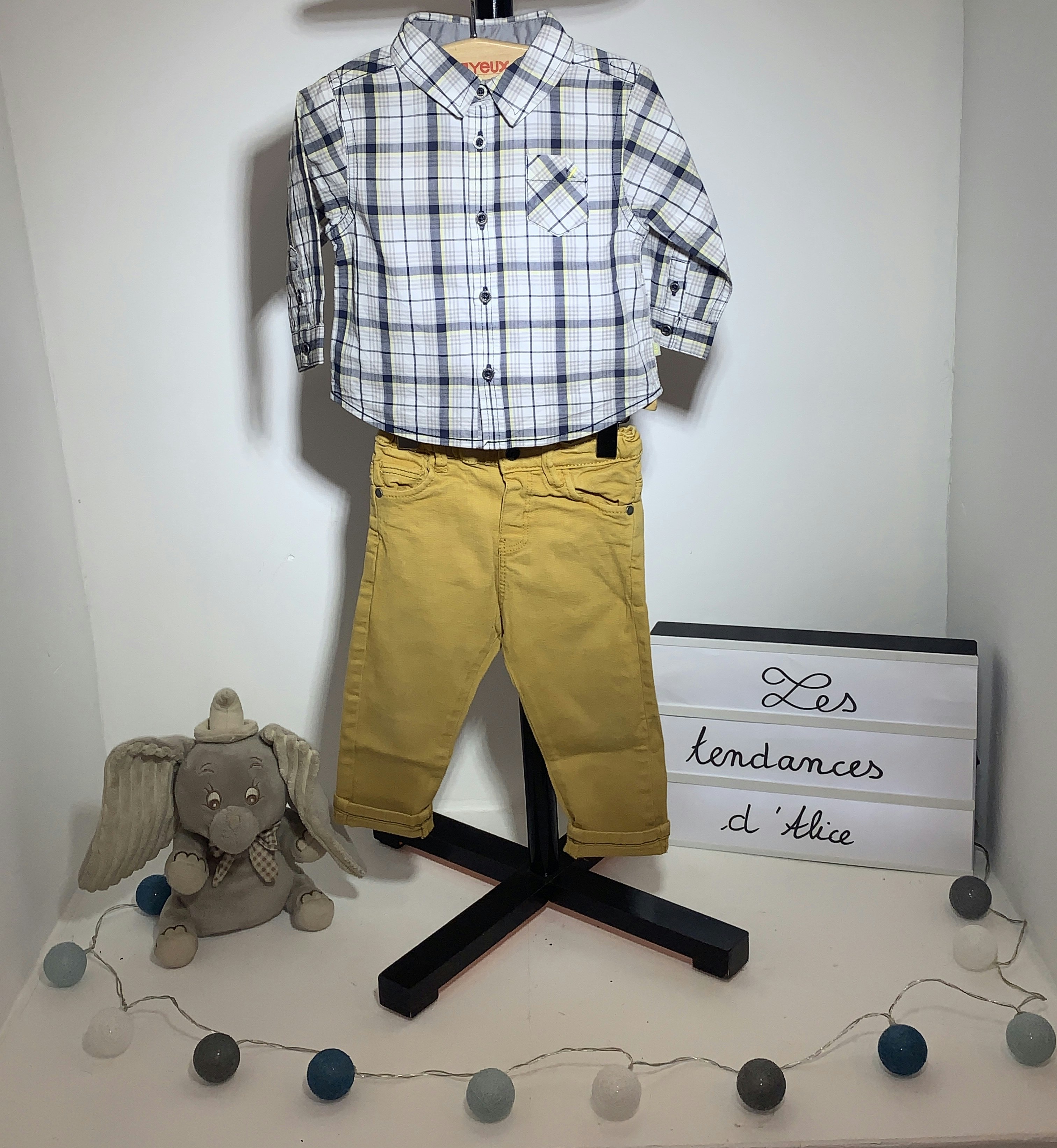 Ensemble jean moutarde + chemise