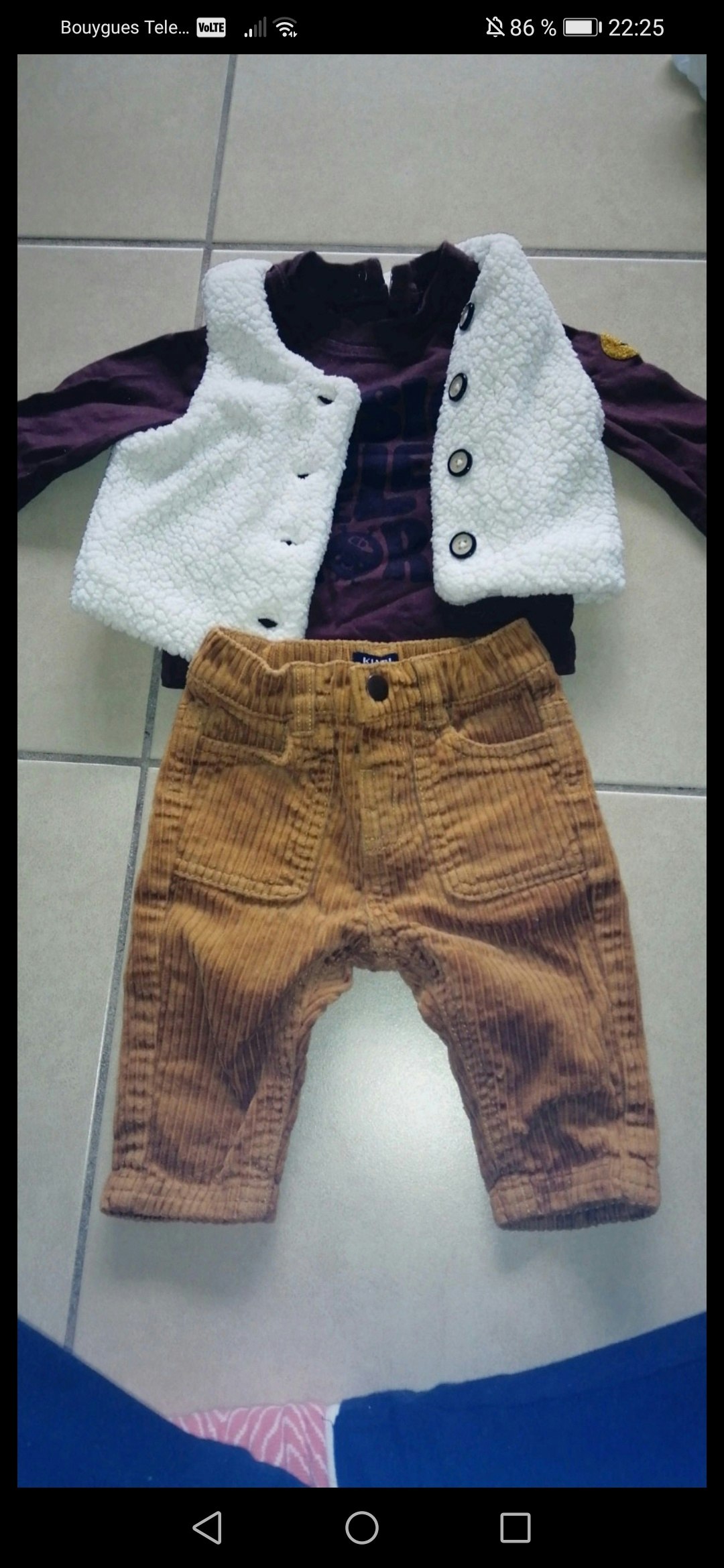 Ensemble 3 mois pantalon en velour