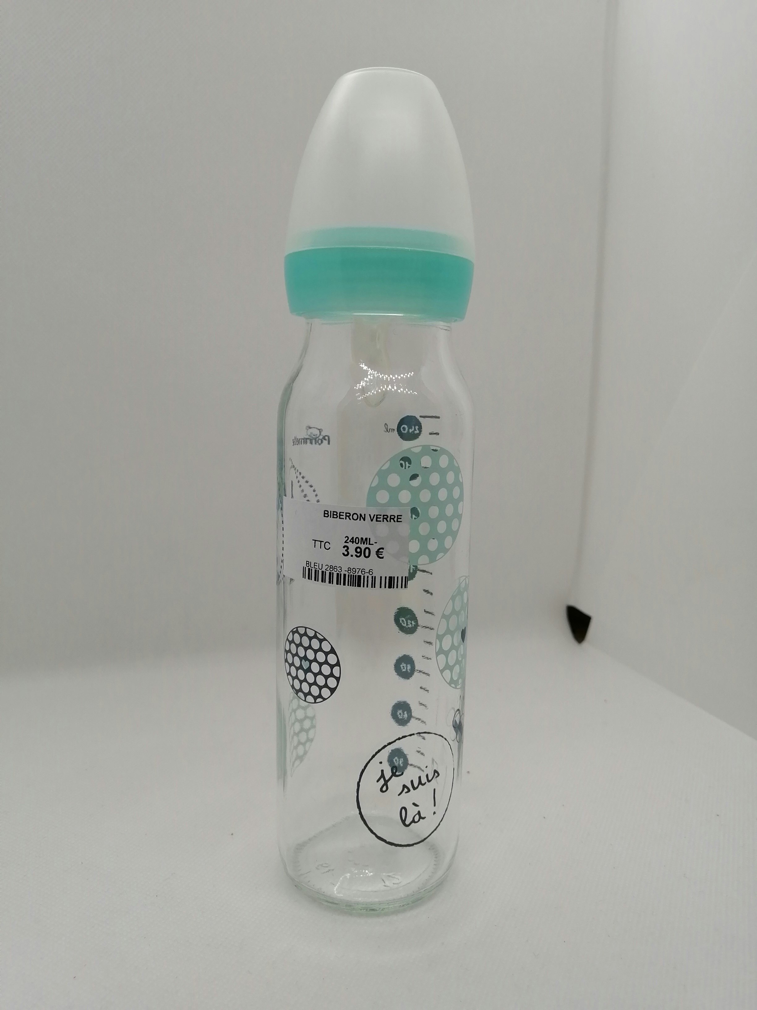 Biberon en verre avec motifs bleu