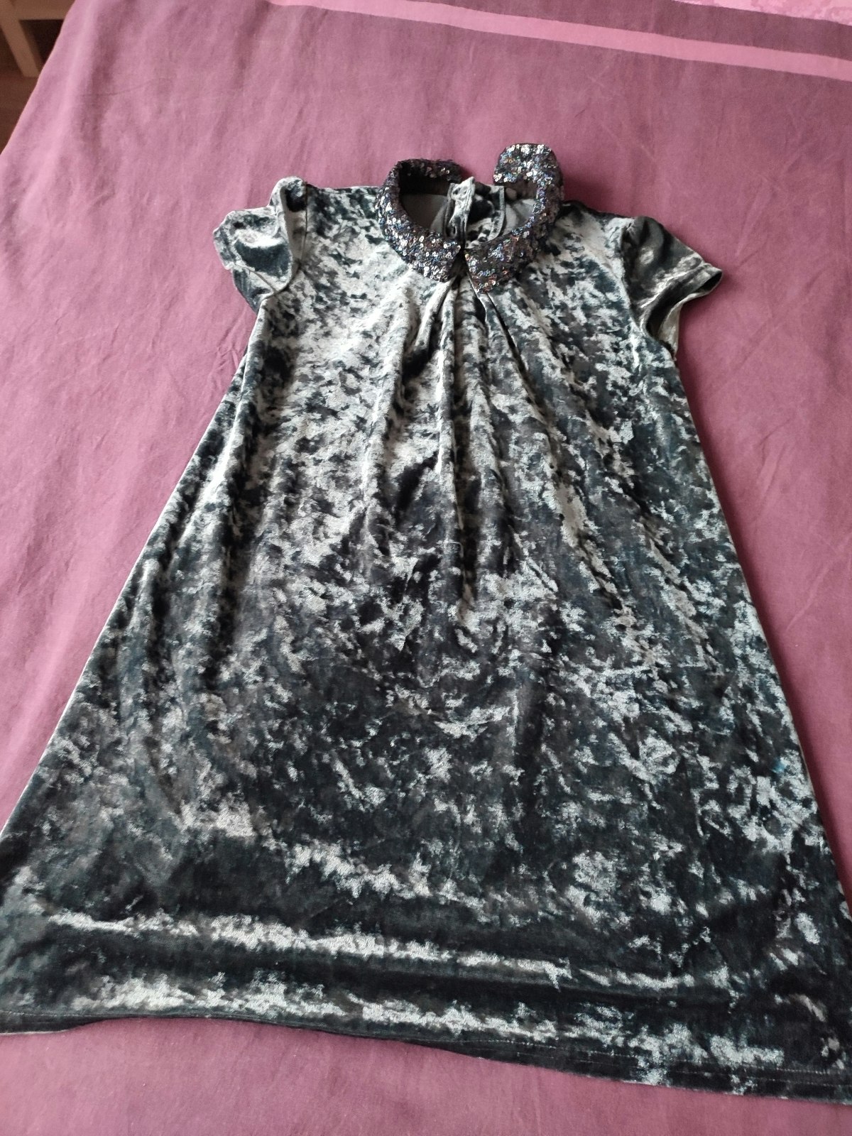 Robe velours gris bleuté fille 10 ans