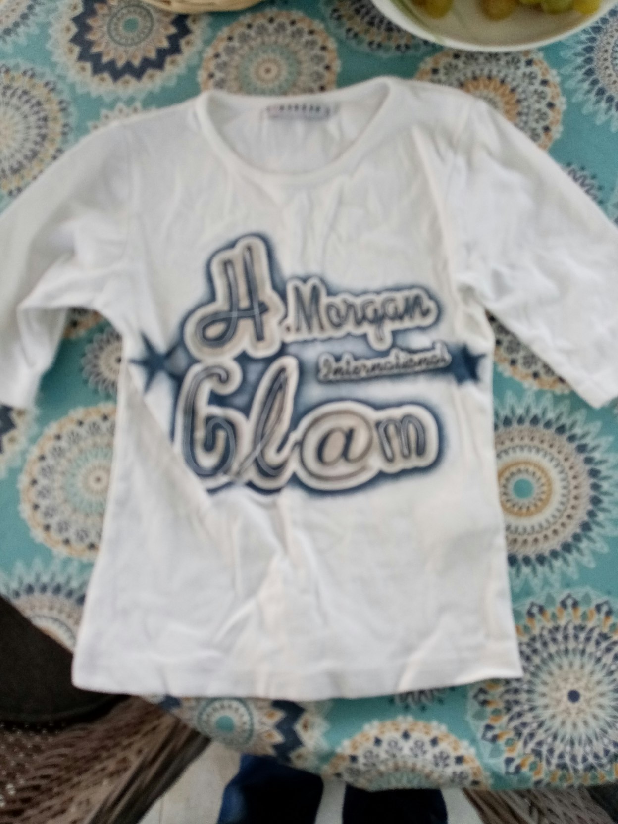 Tee shirt manches 3/4 blanc fille Morgan. 10, ans