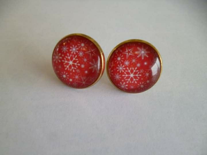 Boucles d'oreilles or cabochon Noël