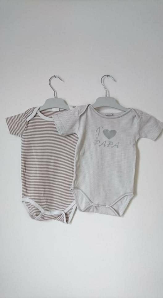 Lot de 2 bodies manches courtes beige mots d'enfants 12 mois