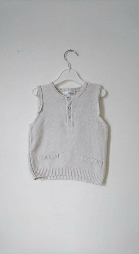 Pull blanc sans manches kitchoun 12 mois