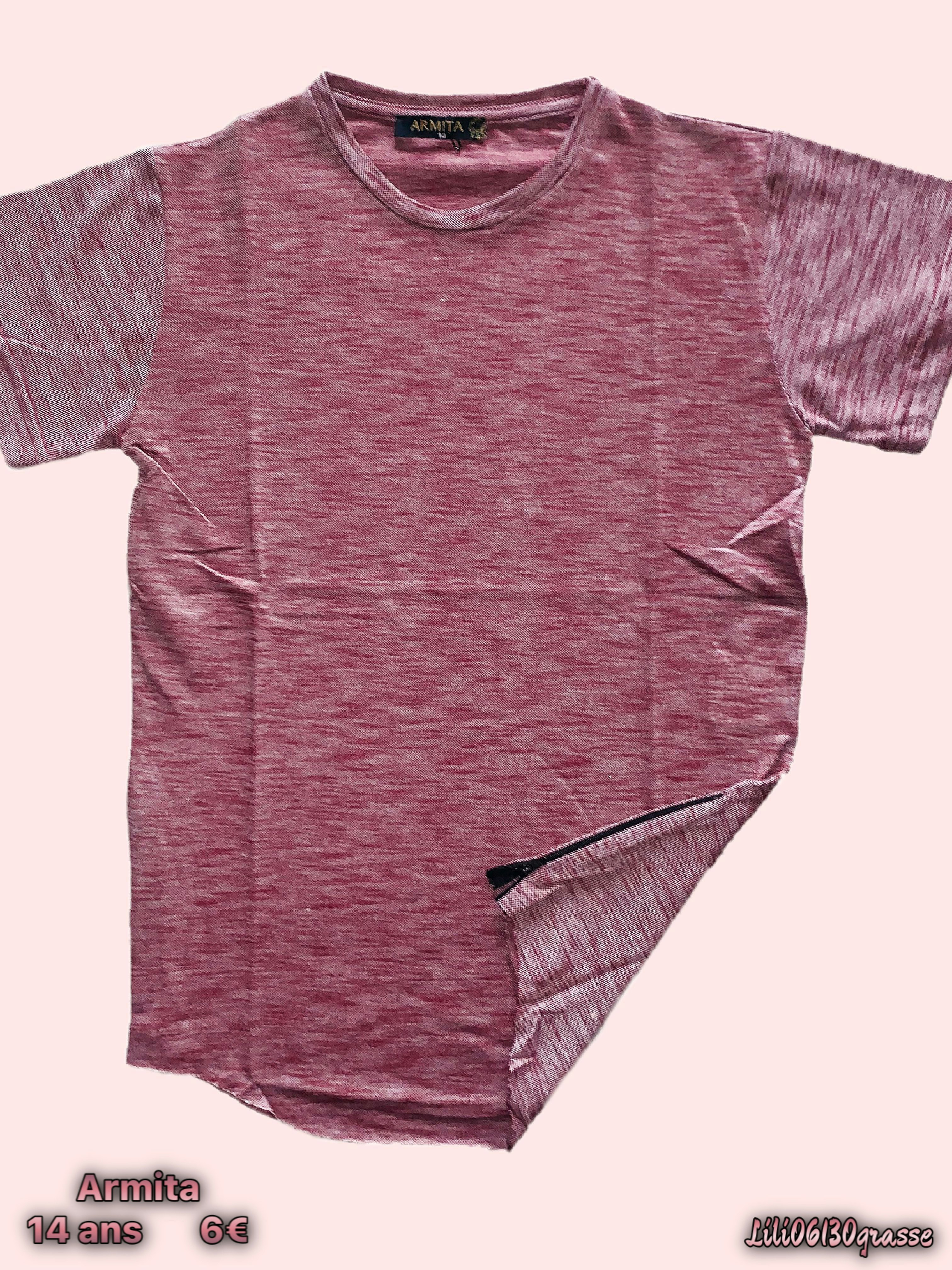 Tshirt mc rouge chiné fermetures éclairs cotes