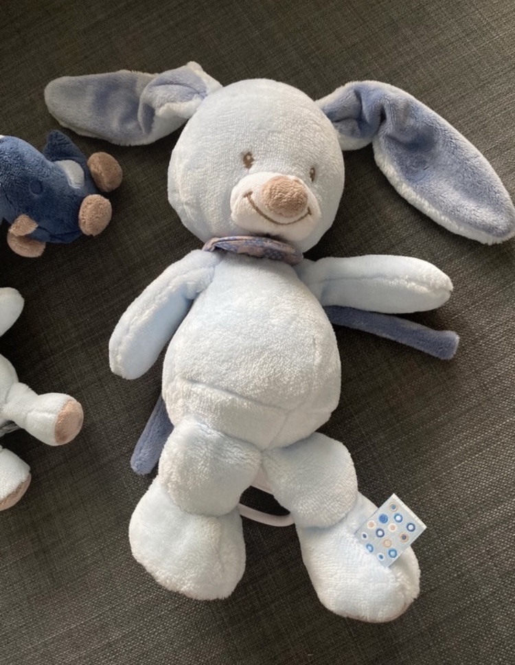 Lot peluches musicales et pour poussette Nattou bleue