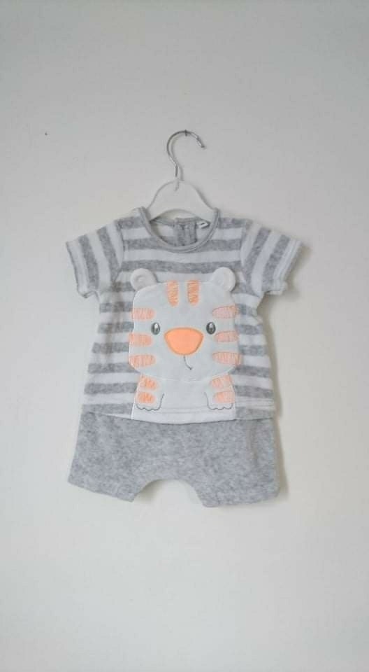 Grenouillère velours gris court 1 mois