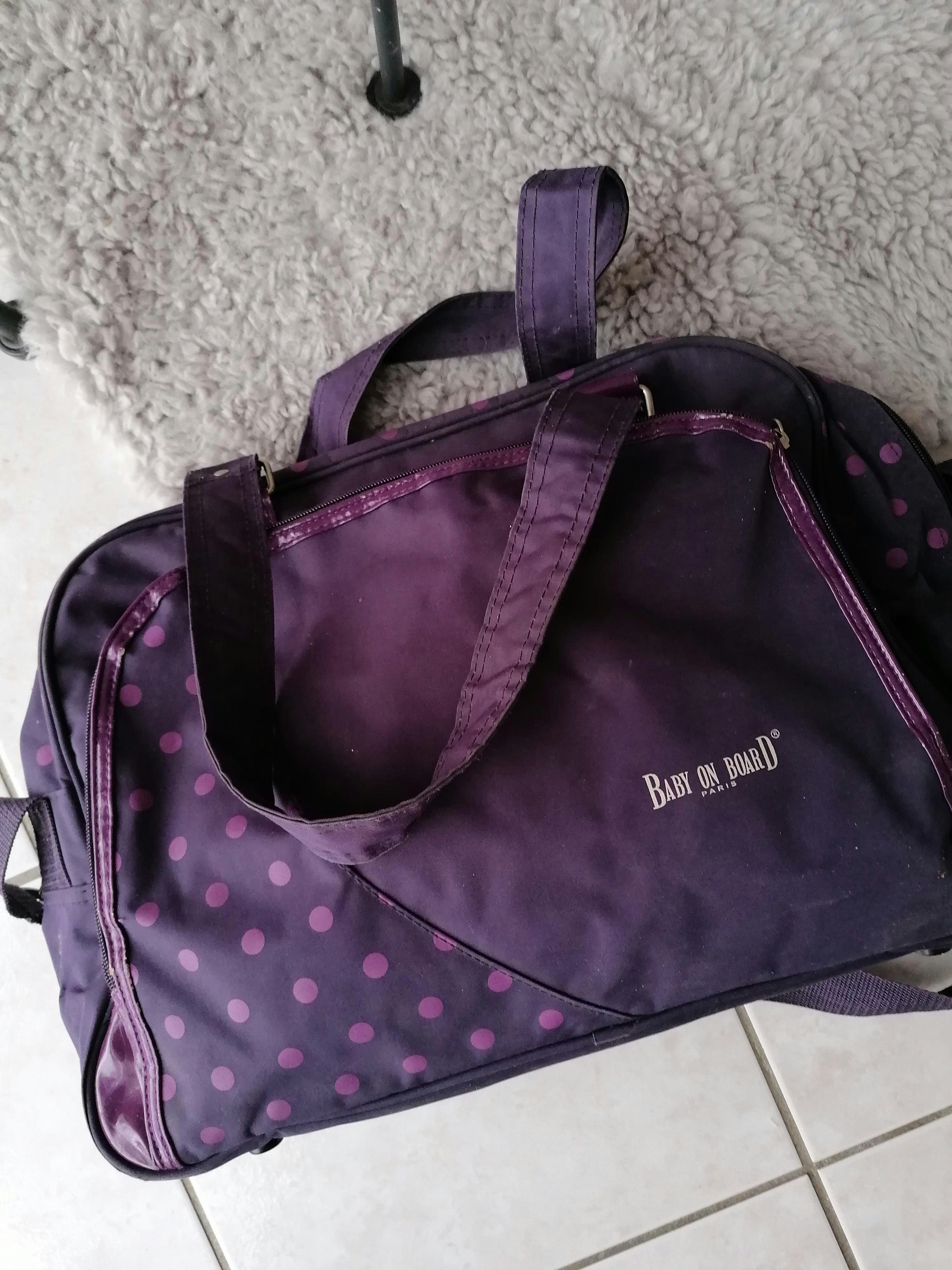 Sac à langer Baby on board violet à pois