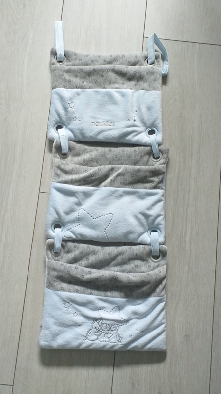 Rangement tissus  chambre noukies bleu et gris bébé