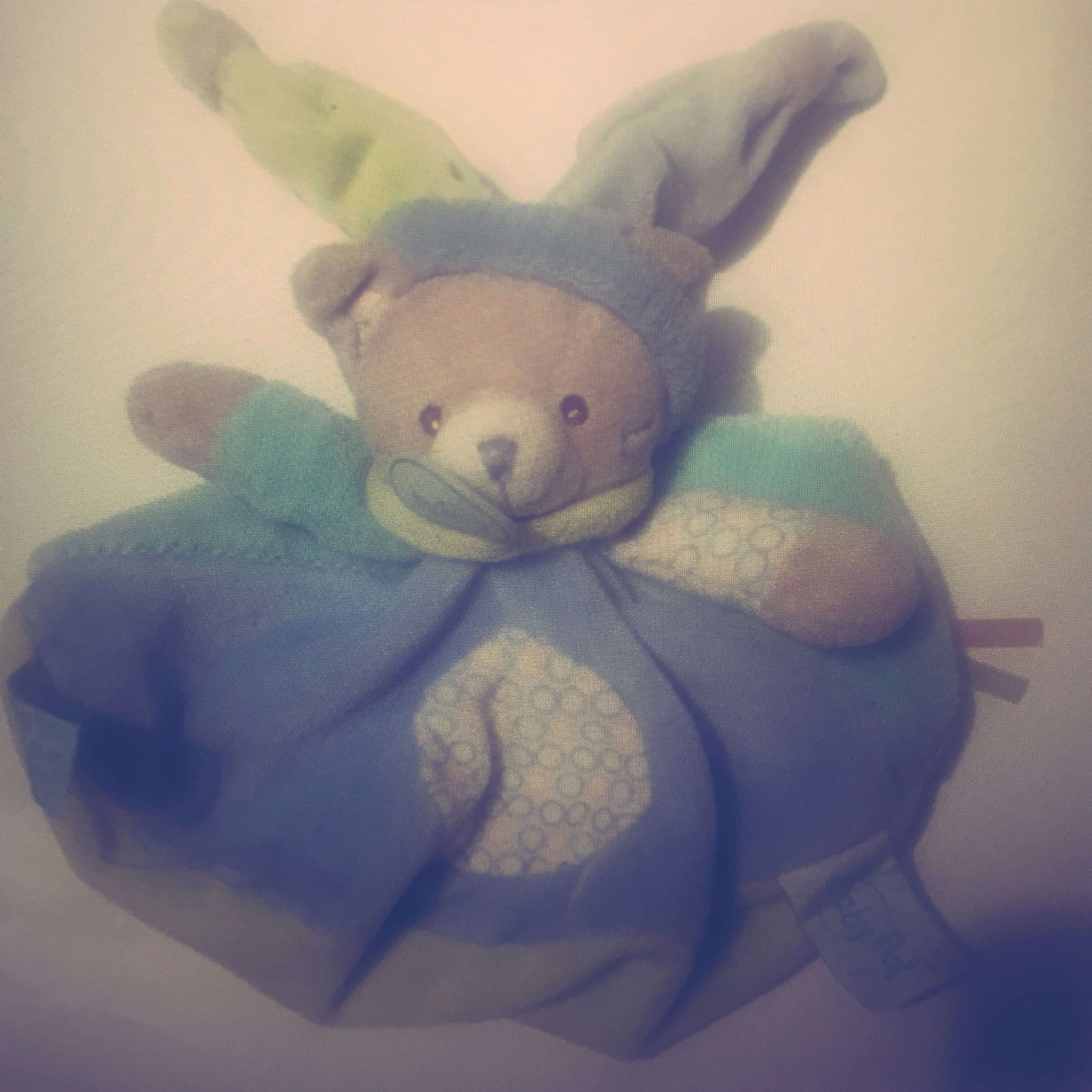 Doudou mots d’enfants bleu vert