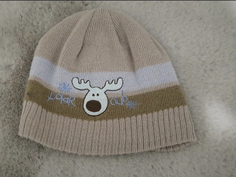 Bonnet beige et bleu ciel 1-2 ans