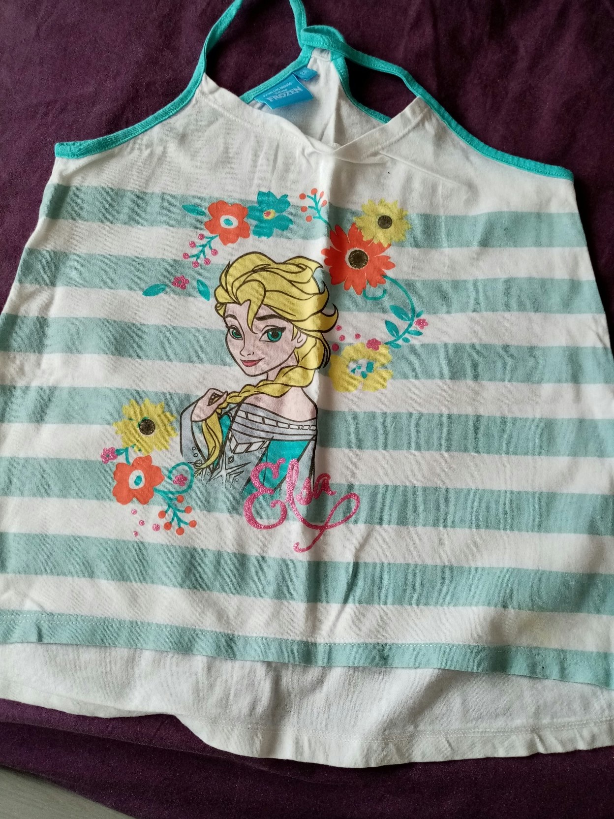 Débardeur fille turquoise et blanc 8 ans Disney Elsa