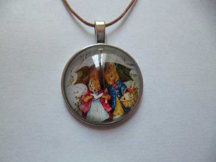 Collier argent cabochon beatrix potter 25mm
