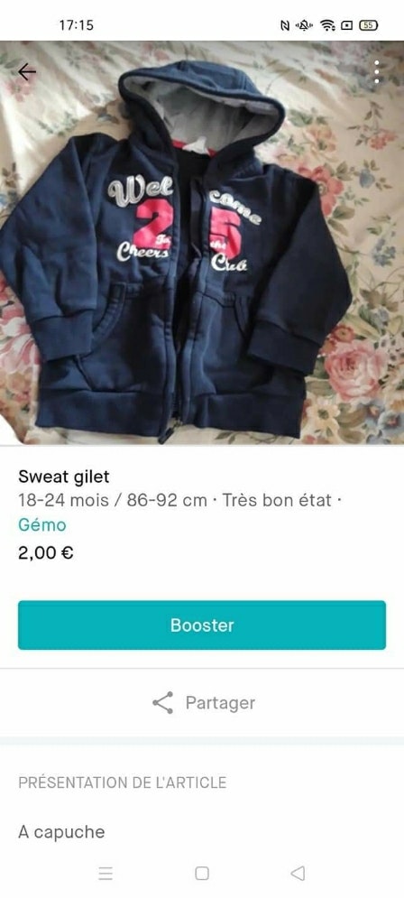 Gilet sweat à capuche
